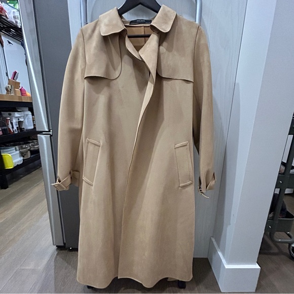 Zara long belted coat in camel - Picture 1 of 10